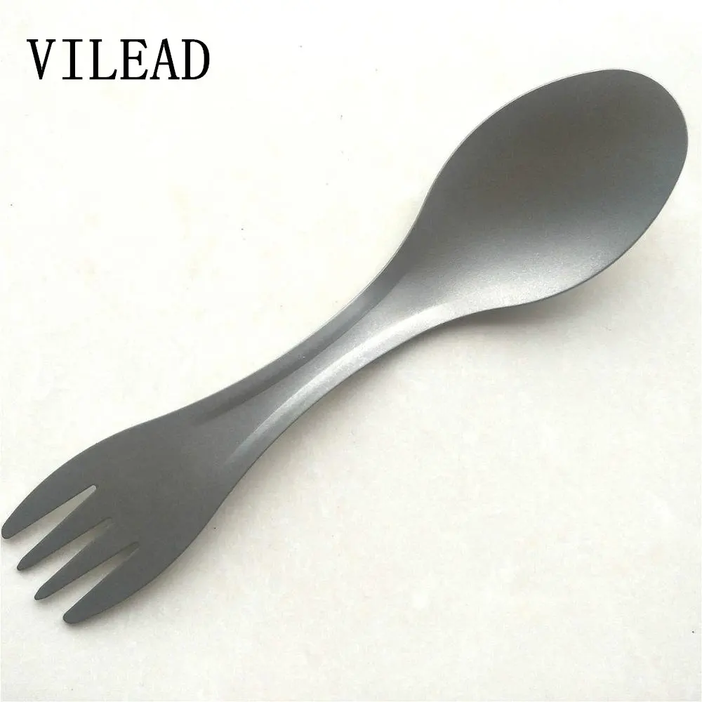 

16.5*2.5cm Pure Titanium 2 in 1 Dual-Purpose Fork Spoon Light Titanium Alloy Spoon and Fork Outdoor Camping Picnic Tableware