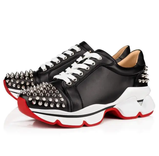 

2019 New Arrival Rivets Thick Bottom Genuine Leather Men Sneakers Mixed Color Cross-tied Runway Top Quality Casual Shoes Men