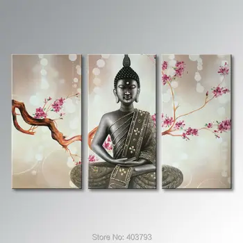 

Barocco Pure Huge Handmade Unframed Canvas Art Buddha Oil Paintings on Canvas 3 paenl Wall Decor Picture Home Decoration
