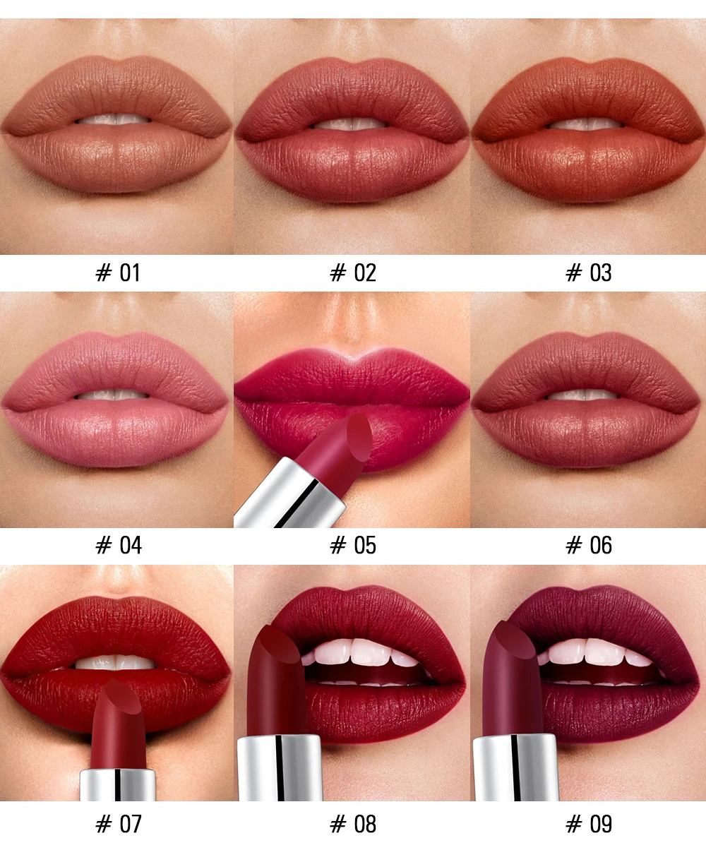 SACE LADY Silky Matte Lipstick Makeup Waterproof 9 Colors Pigmented Lip Stick Long-lasting Lips Make Up Nude Beauty Cosmetics