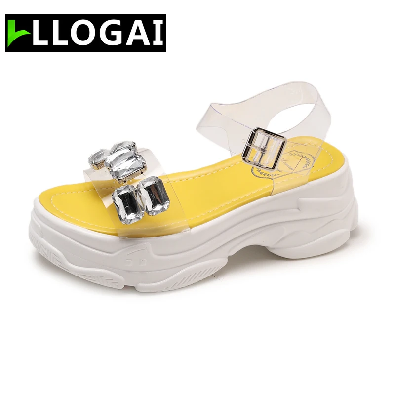 

Sexy Peep Toe Hollow Out Beach Shoes Wedge Slingback Sandals Women Shoes Platform Outdoor High Heels Diamond Summer Shoes Woman