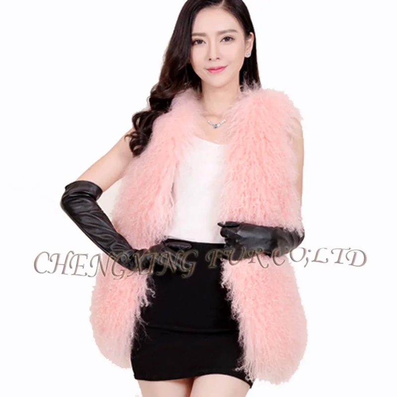 

CX-G-B-160H New Brand Elegant Women Mongolian Sheep Fur Waistcoats Vest