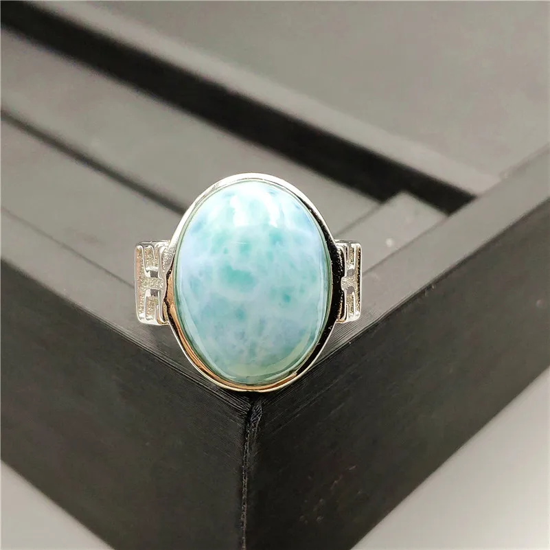 

Genuine Natural Larimar Gemstone Ring 18x13mm Stone Adjustable 925 Sterling Silver For Woman Man Fashion Wedding Engagement Ring