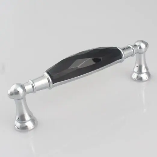 

96mm fashion deluxe black crystal villadom furniture handles shiny silver kitchen cabinet drawer pull knob chrome dresser handle