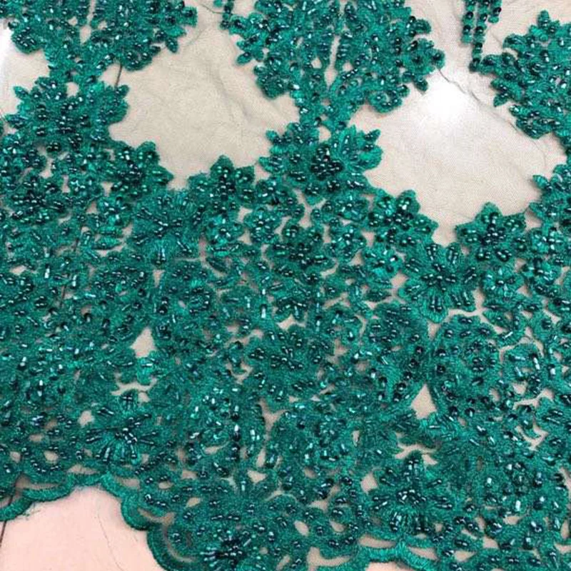 

15yard/lot 2019 Latest Green French African Lace Fabric High Quality Beaded Embroidered Tulle Lace Fabric For Wedding QG774
