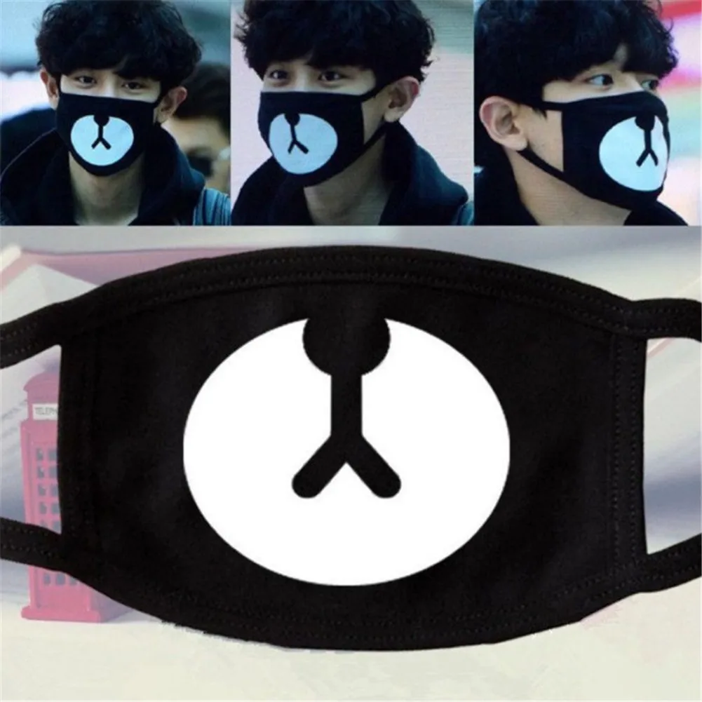 1 шт., унисекс, милая маска с принтом медведя, 2019, модная однотонная черная маска для лица, мультяшная противопылезащитная ветрозащитная