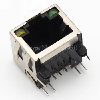 

10PCS/LOT RJ45 Ethernet Jack Network Socket Connector Copper Shell 90 Degree with LED Light Clips 8P8C 16mm