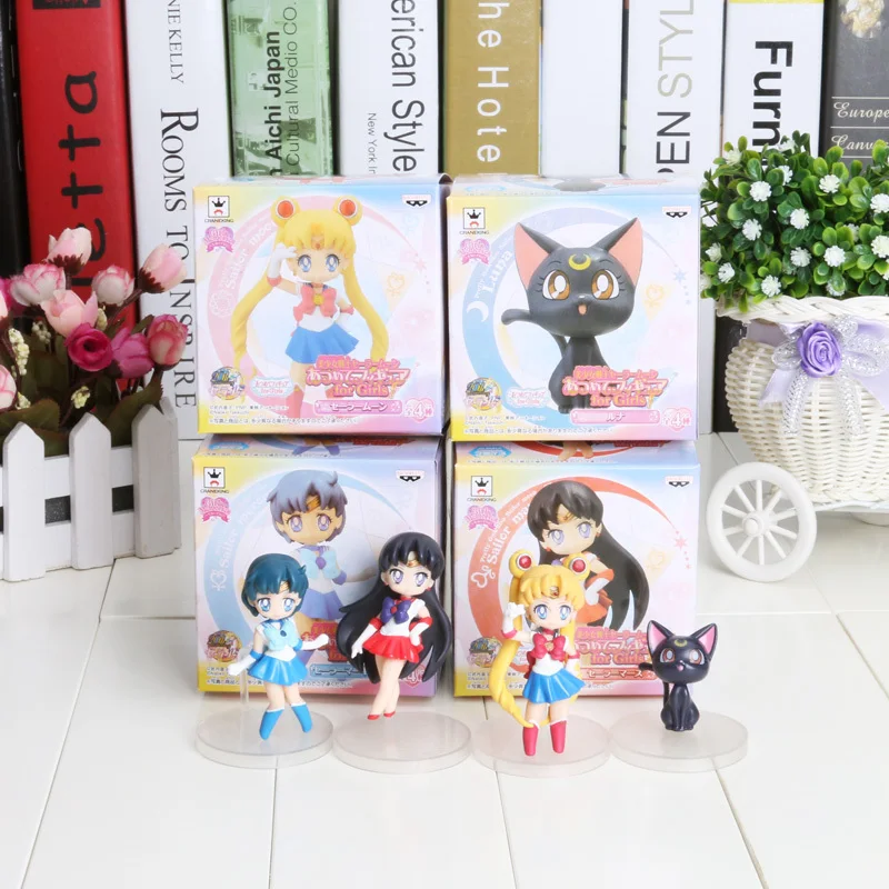 

Anime Cartoon Cute Sailor Moon Sailor Mars Sailor Mercury Luna Q Version Action Figure Toys Dolls 4pcs/set