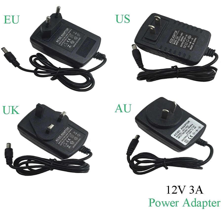 AC 110 220V 240V EU/US/UK/AU штекер DC 12V 4A 3A 2A адаптер питания для светодиодной ленты светильник ЖК-монитор ТВ коробка импульсный источник питания