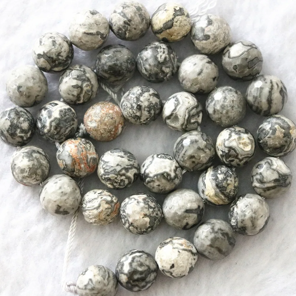 

White leopardskin stone 10mm faceted round high quality diy jewelry loose beads 15"B1094