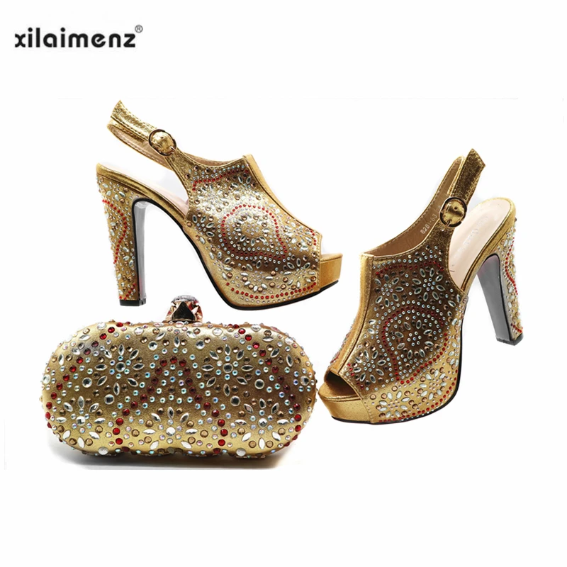 

2019 Gold Matching Italian Shoes and Bag Set Italian Shoe with Matching Bag Nigerian Shoe and Matching Bag Women Shoe and Bag