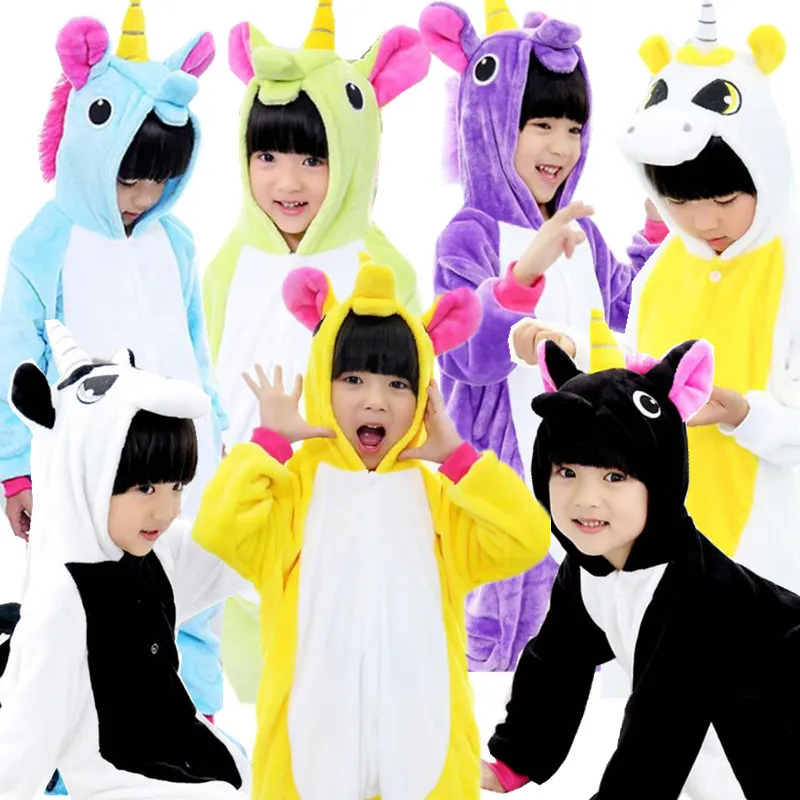 Children Flannel Costumes Yellow Black Unicorn Sleepwear font b Kids b font Onesie Pajamas Cosplay Costume