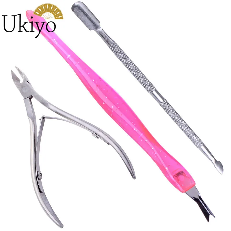 

Ukiyo 3pcs/set Nail Scissor Stainless Steel Nail Art Dead Skin Cuticle Pusher Nipper Remover Clipper Manicure Pedicure Tools