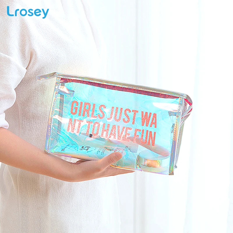 Laser Transparent Makeup Storage Organizers Bag Cosmetic Women 's Handbags Fashion Portable travel PVC Bathroom Waterproof Bags