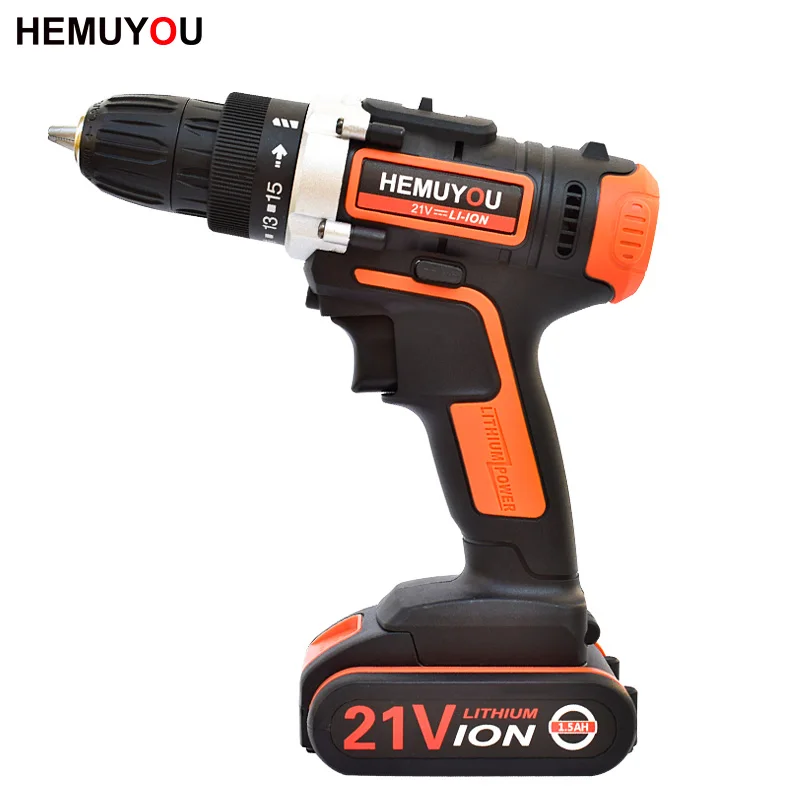 

21V electric screwdriver cordless drill impact drill lithium ion battery 2 speed + smart battery display power tool