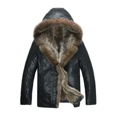 Модные высококачественные мужские пальто куртка из искусственной кожи Модные кожаные куртки с воротником из меха енота Лидер продаж
