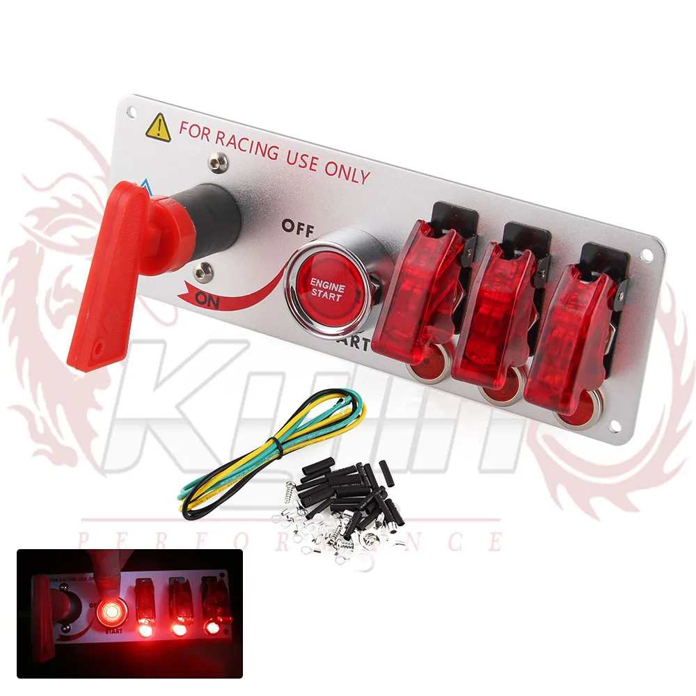

Racing Car Ignition Switch Panel Auto 12V LED Toggle Ignition Switch Panel Engine Start Push Btns Kit Set BS010