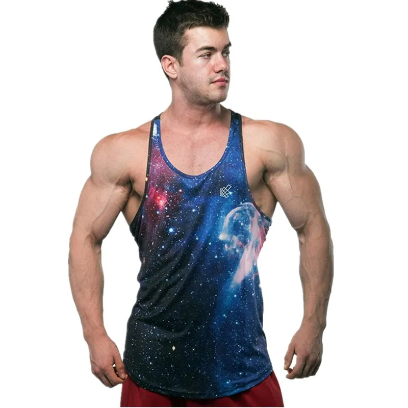 

Summer Men New Fashion 3D printed Sleeveless Casual Jogger Vest Gyms Workout Polyester Fabric Compression Quick drying Vest