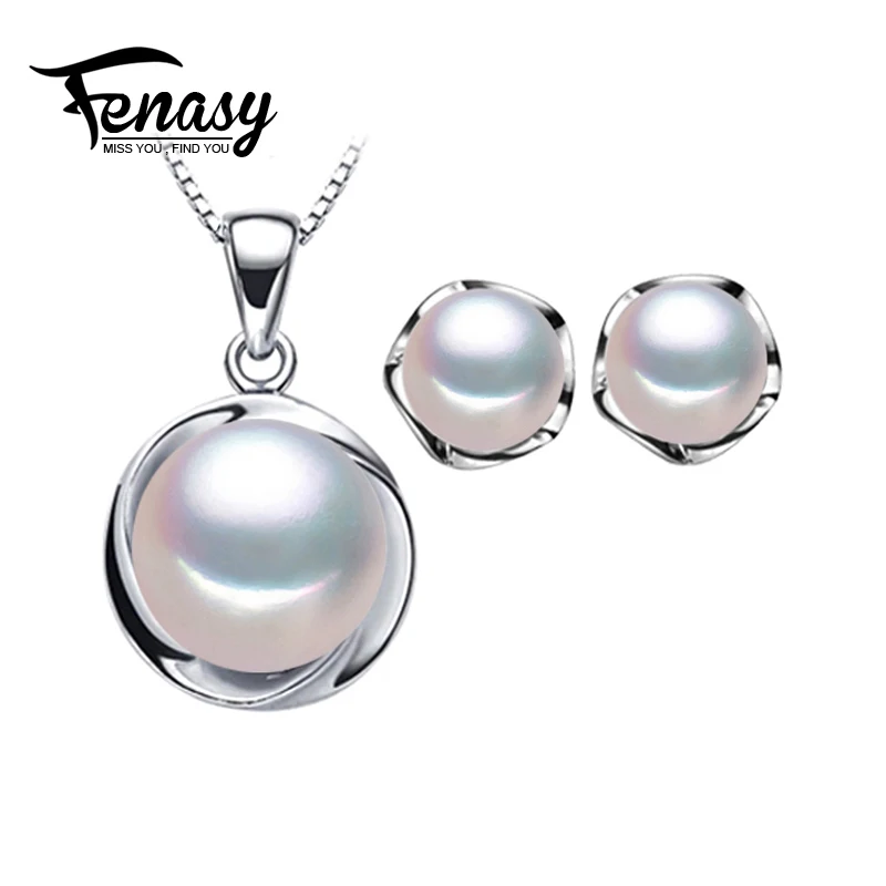 

FENASY Pearl Jewelry Set,100% natural Pearl Pendant Necklace, Natural Freshwater retro Pearl Earrings, with 925 Sterling Silver