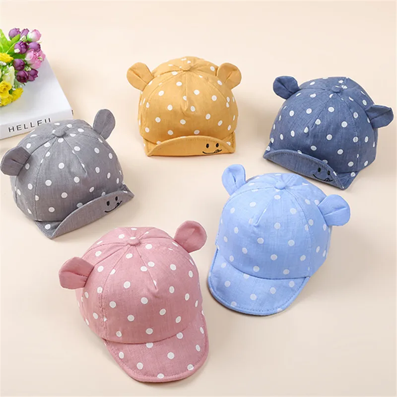 

DreamShining 11 Color Baby Hat Summer Breathable Caps For Girl Boy Dots Sun Hats With Ear Kids Beanies Baby Accessories