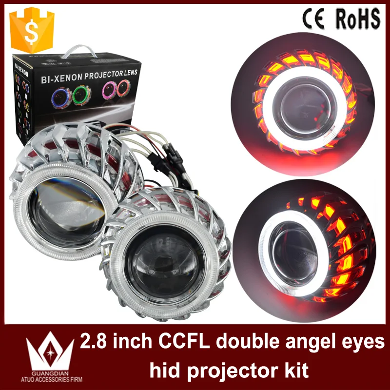 Guang Dian Halo Ring Double Angel Eyes Car Led Projector Lens Light For Headlight Hid Bi