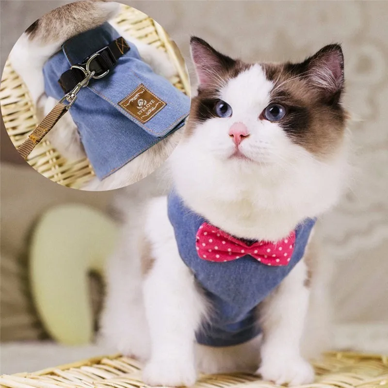 RFWCAK Pet Cat Dog Harness Safety Walking Cat Collar Leash Pet Traction Elegant British Style Cute Jacket Leash