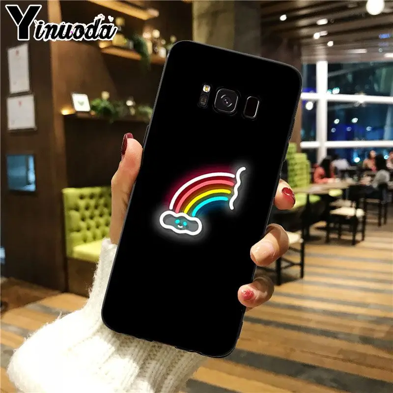 Yinuoda черный фон флуоресцентный маленький узор, неоновый популярный телефон чехол для Galaxy S7 edge s8 plus s9 plus s6 s6 edge - Цвет: A11