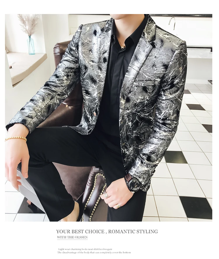 Flashlight Print Velvet Blazer Men High Quality Stylish Blazer for Mens Designer Blazer Suits Jacket Stage Costumes 5xl