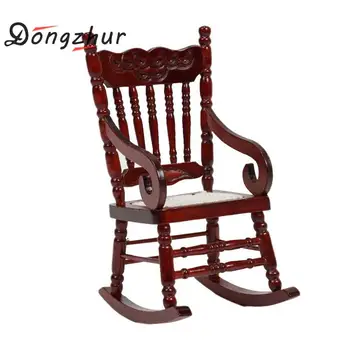 

Dongzhur Dollhouse Miniatures 1:12 Accessories Coffee Rocking Chair Mini Furniture Model Wooden Doll House Miniature Chair Toys