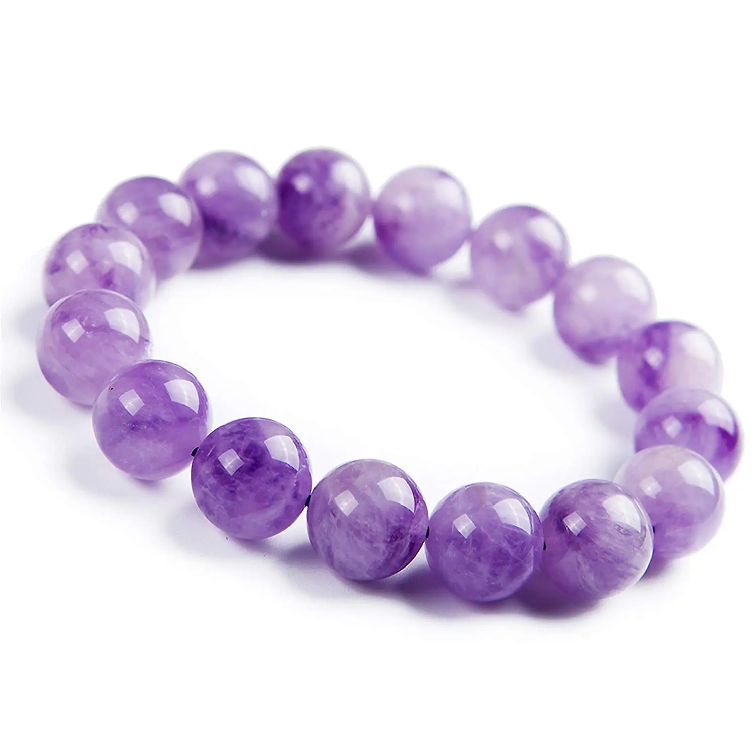 

14mm Natural Lavender Amethyst Bracelet for Women Purple Crystal Quartz Stretch Round Beads Bracelet AAAA