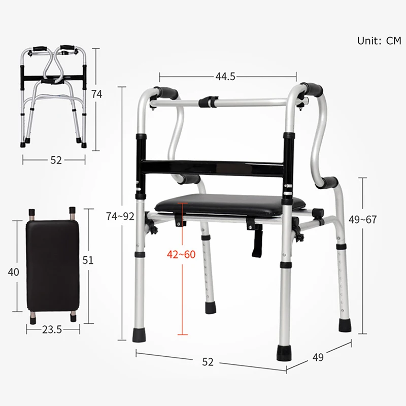 Adjustable aluminum alloy walkers for elderly high quality walking aids with PU seat board