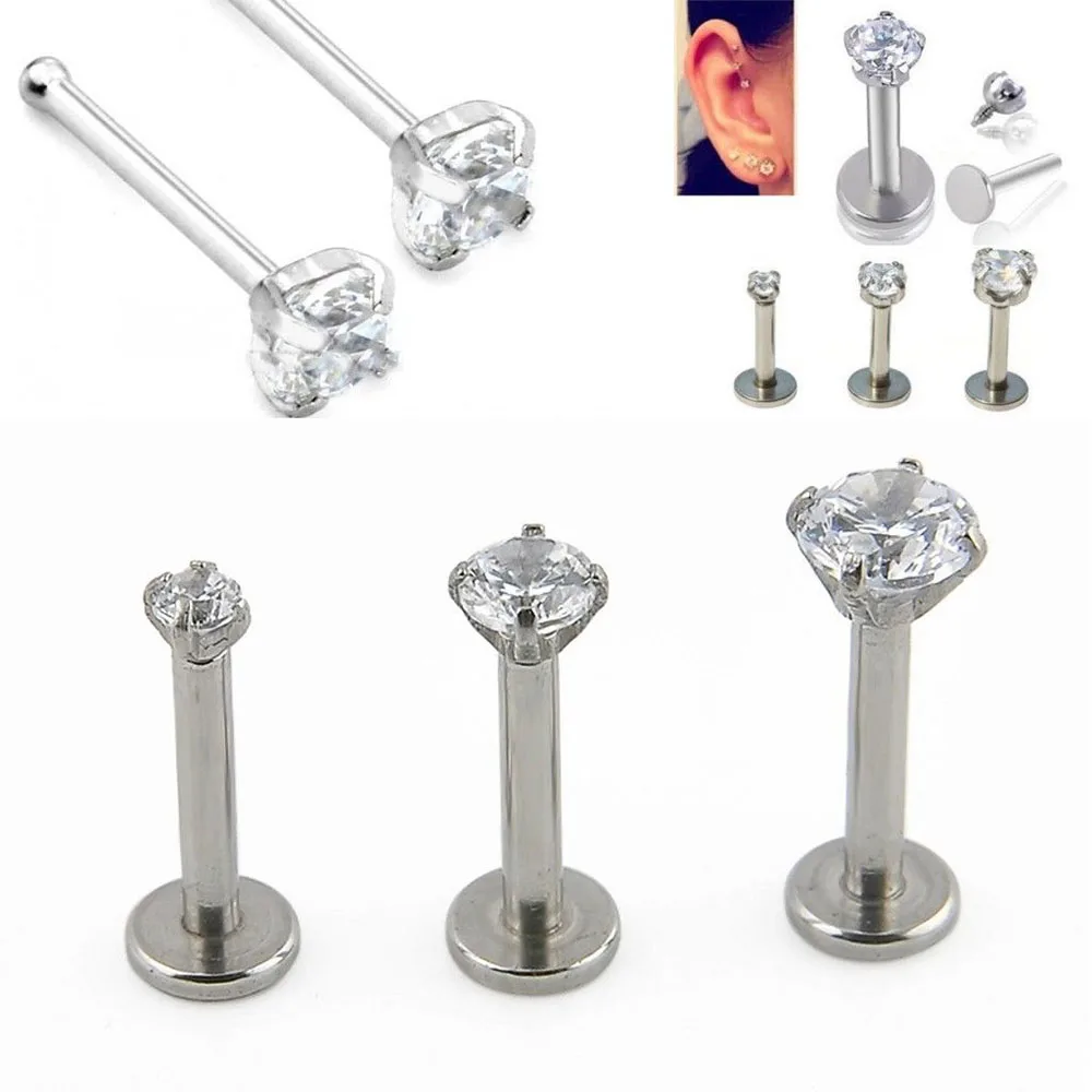 

1 Pc ragus Earring Stainless Steel Internally Thread Crystal Stone Labret Lip Piercing Stud Ring Body Jewelry Retainers