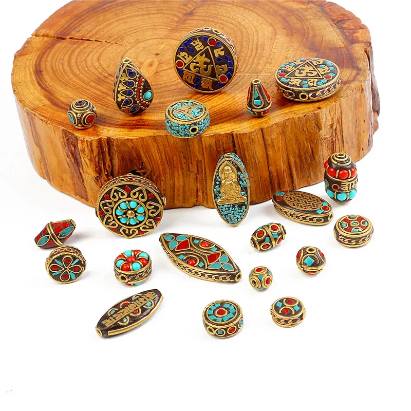 

1pc Retro Nepal Tibetan Beads Charm Antique Golden For Women Clothes Bridal Veil Decoration Garment Beads Sewing Accessories