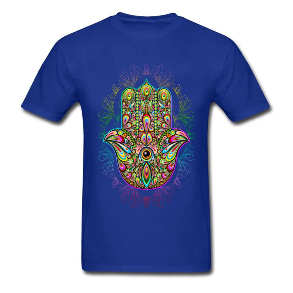 Hamsa Hand Amulet Psychedelic All Cotton Men Short Sleeve Tops & Tees Design NEW YEAR DAY T-Shirt Company Round Neck Tee-Shirts Hamsa Hand Amulet Psychedelic blue