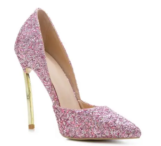 

Super high heel bling pointed toe shoes for ladies Fashion shallow thin heel pumps Women high heels Wedding shoes Dress shoe