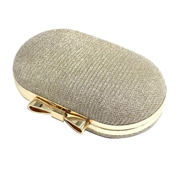 

Golden Evening Clutch Bag Women Bags Wedding Shiny Handbags Bridal Metal Bow Clutches Bag Chain Shoulder Bag