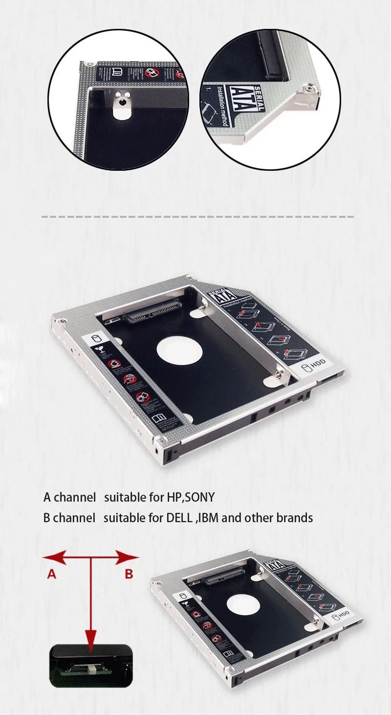 Aluminum SATA 2nd HDD HD Hard Drive Caddy Tray Case Adapter for Universal 2.5'' 12.7mm for Laptop ODD DVD/CD-ROM Optibay external hard disk case usb 3.0