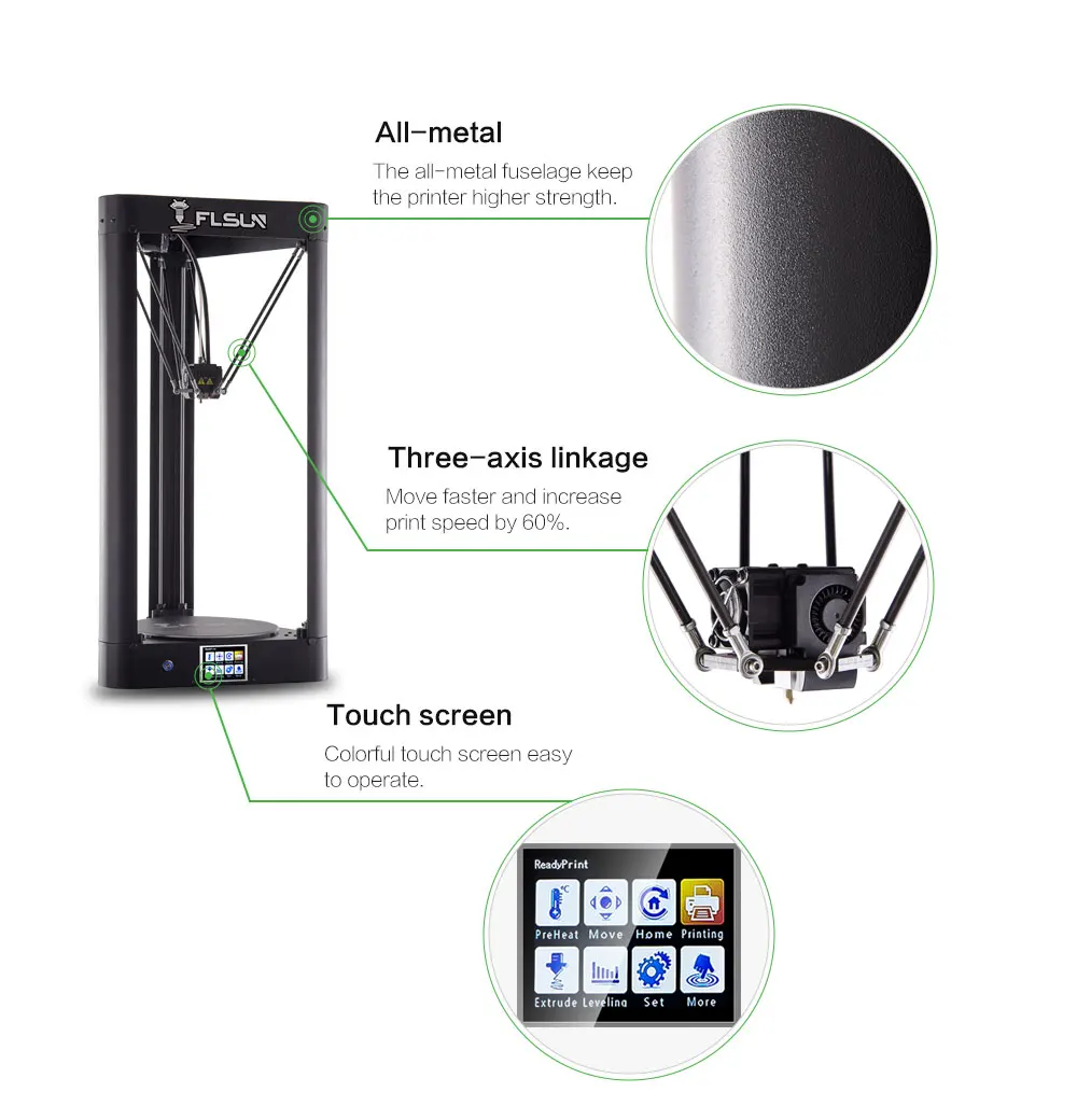 FLSUN QQ-S Delta Kossel 3d принтер высокоскоростной большой размер печати 3D-принтер автоматическое выравнивание сенсорный экран Wifi