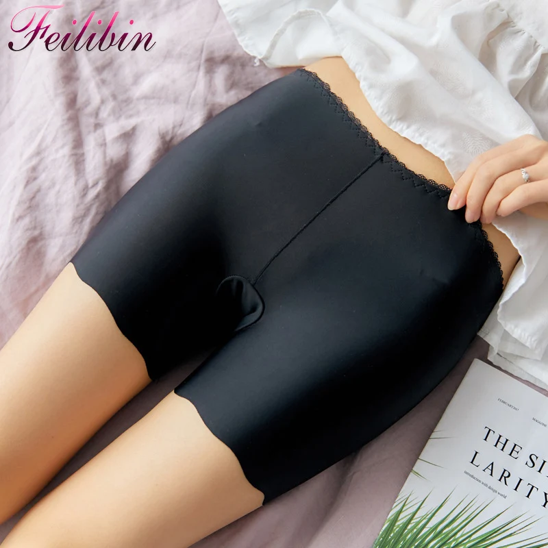 

Feilibin Women's Boyshorts Pants Summer Ice Silk Womens Safety Short Pants Seamless Nylon Exposed Short Pants Girls Underwear