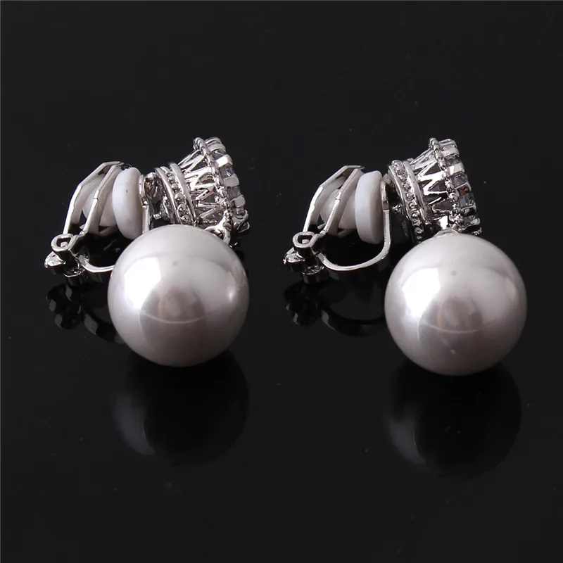 Round Shape AAA Cubic Zircon Simulated Pearl Clip on Earrings Non Piercing for Women ear clip earrings clip earrings ear clip