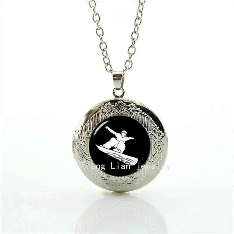 

Collares Maxi Necklace Collier Hot Sale Brand Design Locket Necklace Snowboarding Sports Silhouette Snowboard Wedding For T603