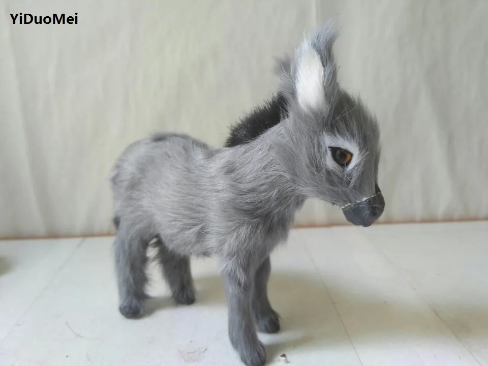 small simulation gray donkey model plastic & furs donkey model about 13x12cm 1284
