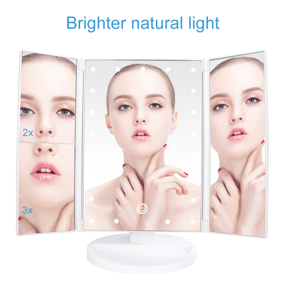 21 LEDs Folding Lamp Luminous Makeup Mirror 2X/3X Magnifying 180 degree Rotating Adjustable Tableto
