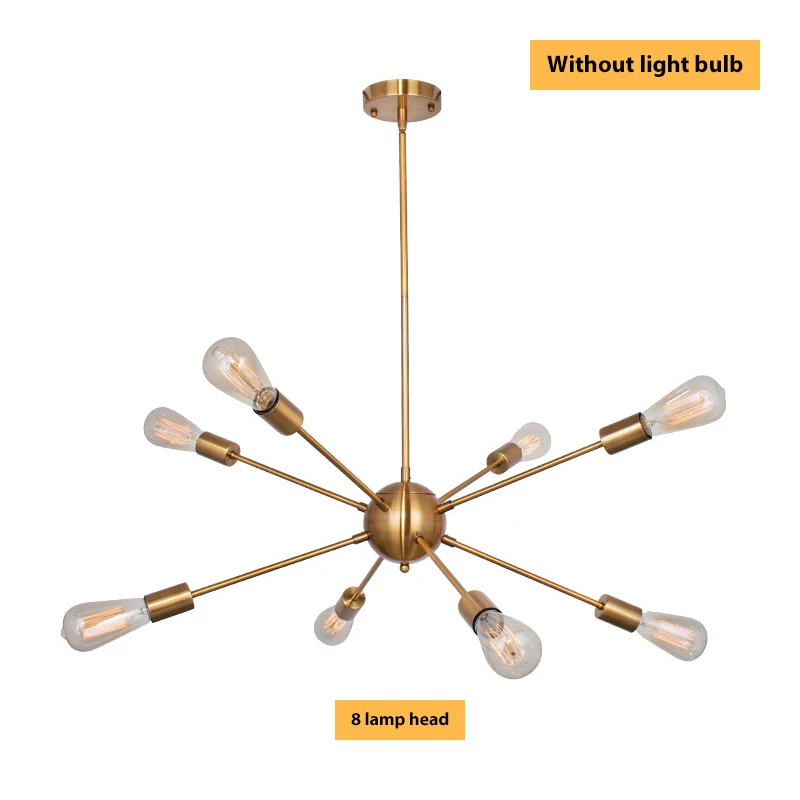 SANBUGM Modern Industrial Iron Satellite Light Lighting Sputnik Chandelier Medieval Retro Loft Luminaire Chandelier Lighting - Цвет абажура: 8 Head Gold