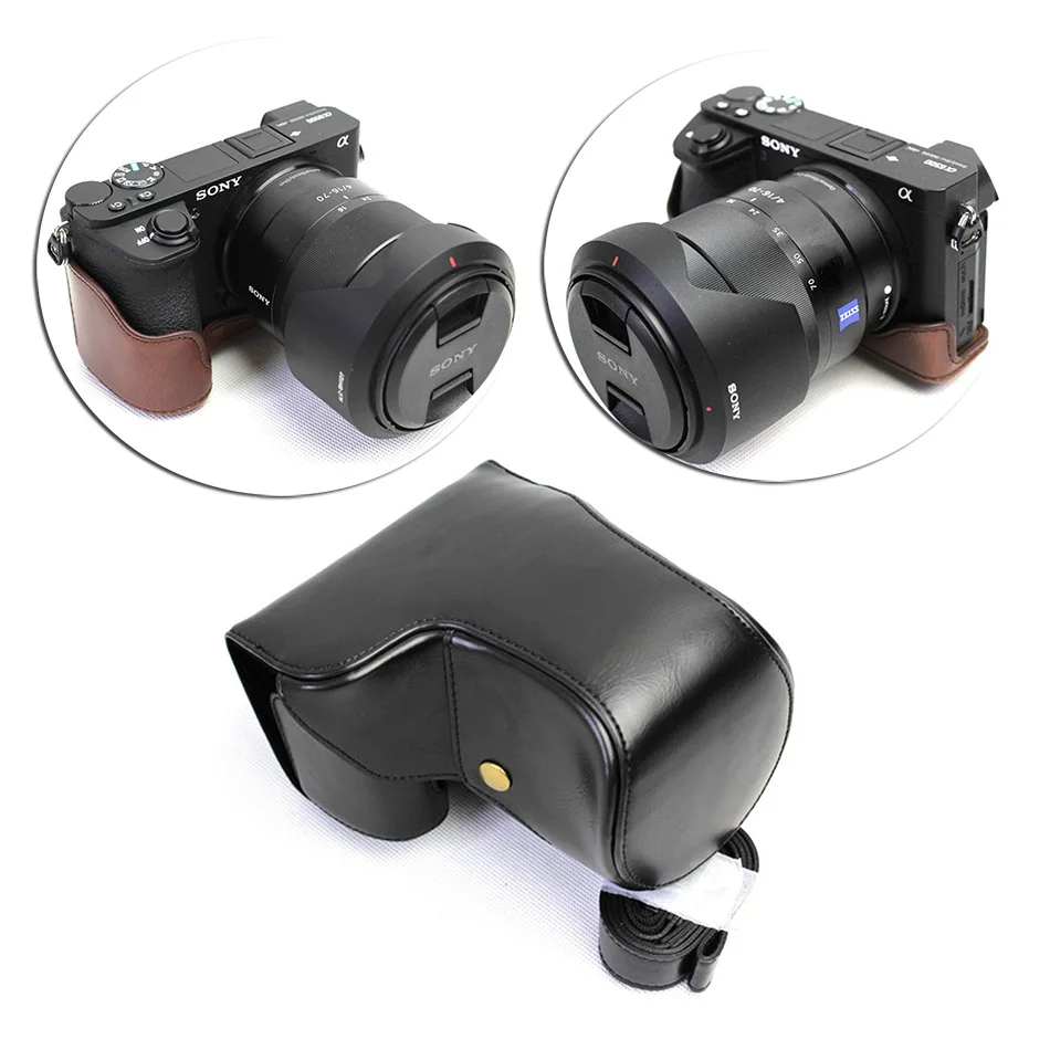 Камера сумка из искусственной кожи чехол для sony A6500 Камера с 16-70 мм или 18-55 мм объективом с плечевым ремнем