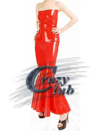 strapless red latex dress