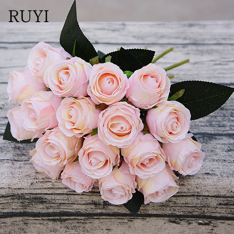 

18 head, bride Hand Holding DIY Wedding Artificial Flowers Rose Bud Heads Fake Roses Bouquet Flowers For Home Decoration Wedding