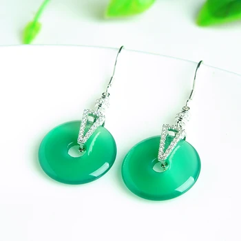 

2019 new original 925 silver inlaid chalcedony safety buckle earrings national style female models with certificate