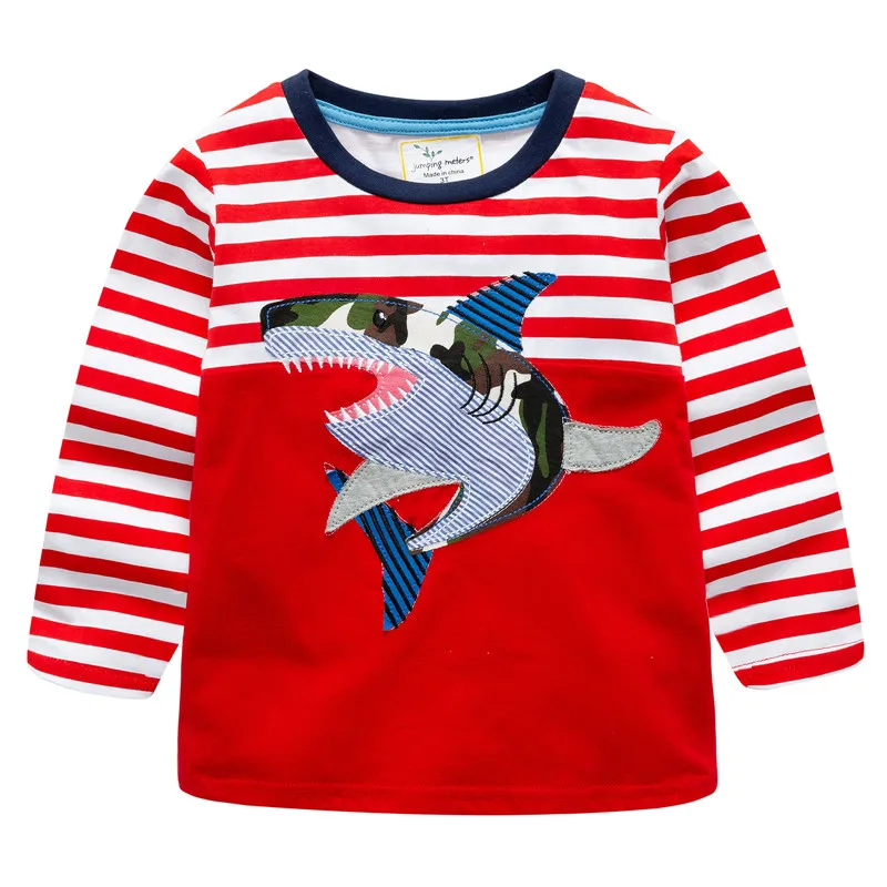 

Boys Tops Shark Applique Tshirts for Boys Autumn Spring Wear Cotton Stripe Child Clothing 2019 T shirts Kids Boy Tops Tees