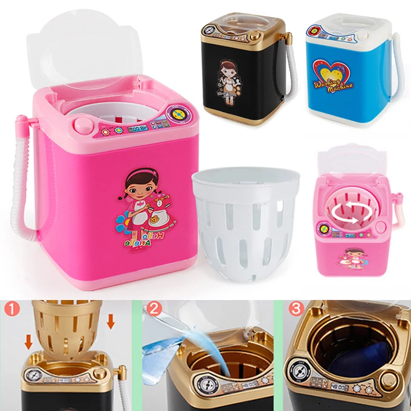 

Hot Sale Mini Simulation Children Play Pretend Electric Cute Cosmetic Powder Puff Washing Machine Makeup Brushes Cleaner Washer